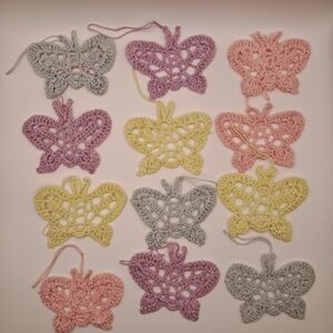 ​Lot of 12 Handmade Crochet Butterfly Appliqués Pastel Spring Decor Boho Easter